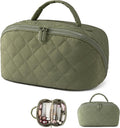 Makeup Bag for Woman, Festivalment Makeup Bag, Wide Open Lay-Flat Water-Resistant Cosmetic Case, Puffy Padded Organizer for Toiletries & Brushes Large Capacity with Compartments (Green)