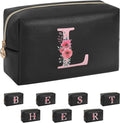 Personalized Initial Makeup Bag, Birthday Gifts for Women and Girls, Small Makeup Pouch Travel Toiletry Bag, Make Up Organizer Bag Gift Trendy Stuff for Friend Mom Teacher, Black