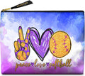 Cute Makeup Bag for Purse Waterproof Cosmetic Bags for Women Funny Smooth Zipper Travel Toiletry Pouch 10X8 Inches-Peace Love Softball Makeup pouch