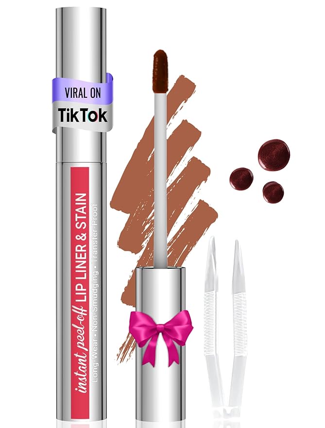 Vevivia Lip Stain - Lip Liner Stain, Long Lasting Peel Off Lip Stain, Natural Peel Off Lip Liner Stain with Tweezer, Easy to Use, Waterproof, Smudge-proof, Transfer-proof, Coffee