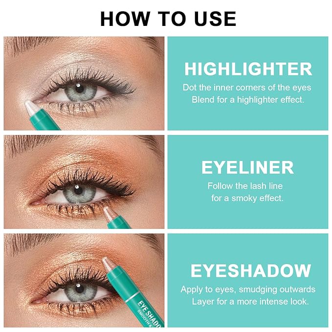 4Pcs Eyeshadow Stick, Eye Brightener Stick, Shimmer Creamy Eye Shadow Makeup, Waterproof Long Lasting Glitter Highlighter Eye Liner Pencil (4PCS A)