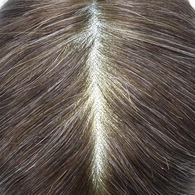 FACE MIRACLE Lace Front Mens Toupee Human Hair System Swiss Lace Center Toupee for Men Thin Skin PU Around Hair Replacement System V-Looped Mens Hair Wig Units 7"X9" #430 Medium Brown with 30% Gray