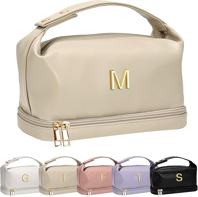 Bride Letter Makeup Bag, Bride To Be Gifts Double Layer Cosmetic Bag, Waterproof PU Travel Toiletry Bag for Bachelorette Party Women Wedding Bridal, Bride Gifts