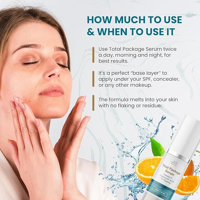 Sun Coast Sciences - Total Package Serum, All-In-One Vitamin C, Hyaluronic Acid, Anti-Aging Facial Super Serum for Wrinkles, Age Spots - 1 fl oz (Pack of 2)