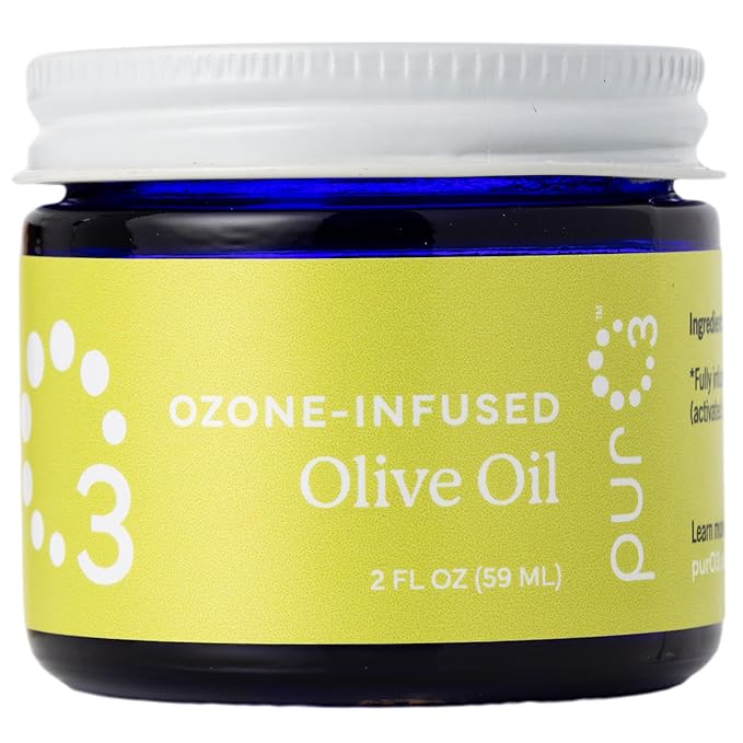 PurO3 Ozonated Olive Oil – Pure, Natural, Organic Skincare for Face & Body – Oxygenated Healing Lotion, Moisturizer & Beauty Cream in a Glass Jar – O3 Therapy Salve, 2 oz