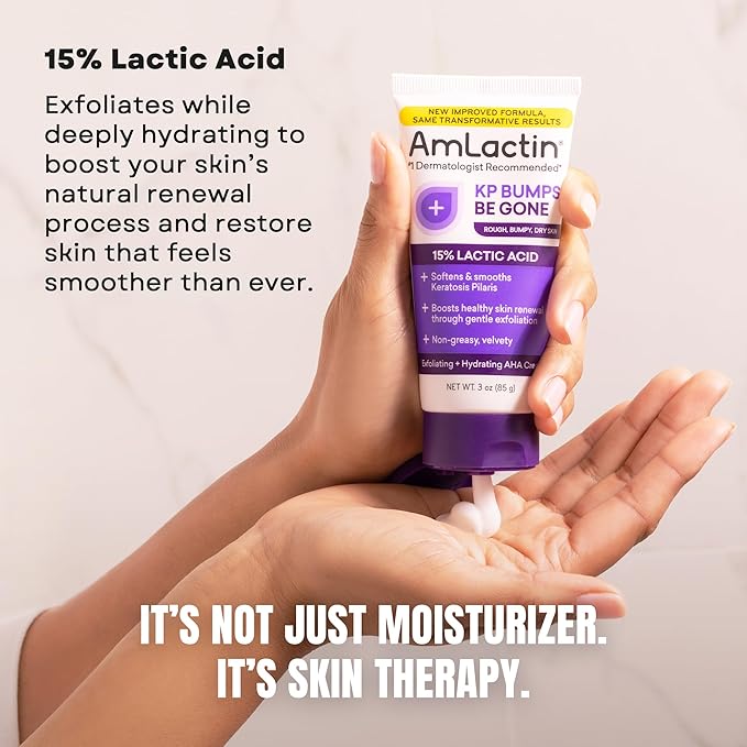 AmLactin KP Bumps Be Gone - Therapeutic Body Cream for Keratosis Pilaris - No-Scrub Exfoliator and Moisturizer with 15% Lactic Acid AHA, 3 oz, Pack of 2 (Packaging May Vary)