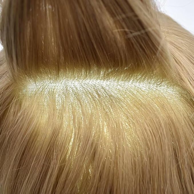 FACE MIRACLE Lace Front Mens Toupee Human Hair System Swiss Lace Center Toupee for Men Thin Skin PU Around Hair Replacement System V-Looped Mens Hair Wig Units 7"X9" #20 light ash blonde