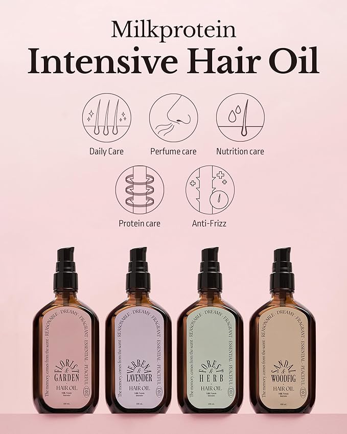 Milk Protein Intensive Perfume Hair Oil - Korean Anti Frizz Nourishing & Smoothing Hair Serum - Refreshing & Sweet Floral Scent - with 10,000ppm Argan Oil & 6 Plant-Based Oils, 3.38 fl.oz.