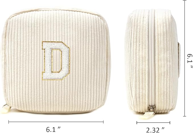 LETGO Birthday Gifts for Women Small Personalized Initial Monogram Makeup Bag,Preppy Corduroy Makeup Bags Travel Toiletry Bag Cute Pouch Purse for Her Mom Girlfriend Wife Sister Teacher Bridesmaid