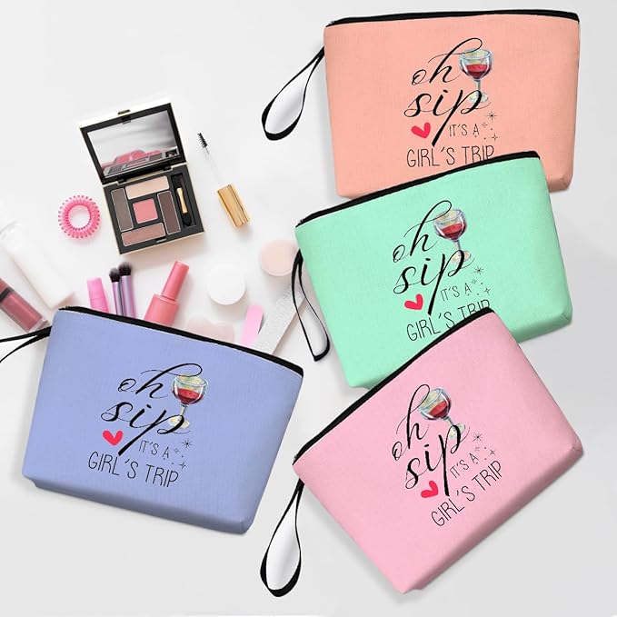 Hanamiya Na 4Pcs Girls Trip Gifts Favors Weekend Makeup Bag, Friendship Girls Weekend Gifts Weekender Bags for Women Girl Bridesmaid Cosmetic Bag Zipper Pouch Wedding Bachelorette Party