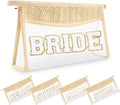 Small Boho Straw Clear Bride Makeup Bags for Women&Girls, Zipper Cosmetic Bag Chenille Varsity Letter Patch Bag, Preppy Cute Toiletry Pouch, Trendy Organizer Storage Bag for Beach Travel Essentials