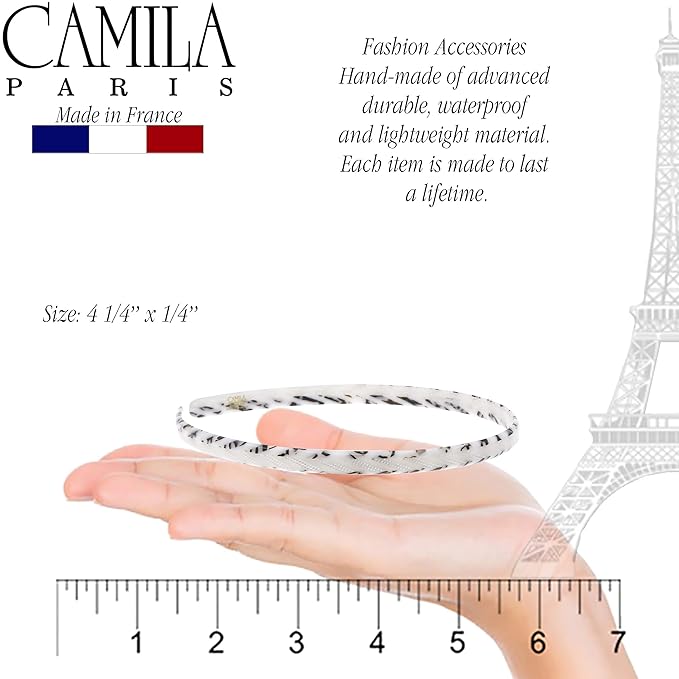 Camila Paris CP3471 French Headband for Women, Handmade White and Gray, Strong Hold Grip Women's Hair Band, Ligth and Very Flexible, No Slip and Durable Styling Girls Hair Accessories, Made in France