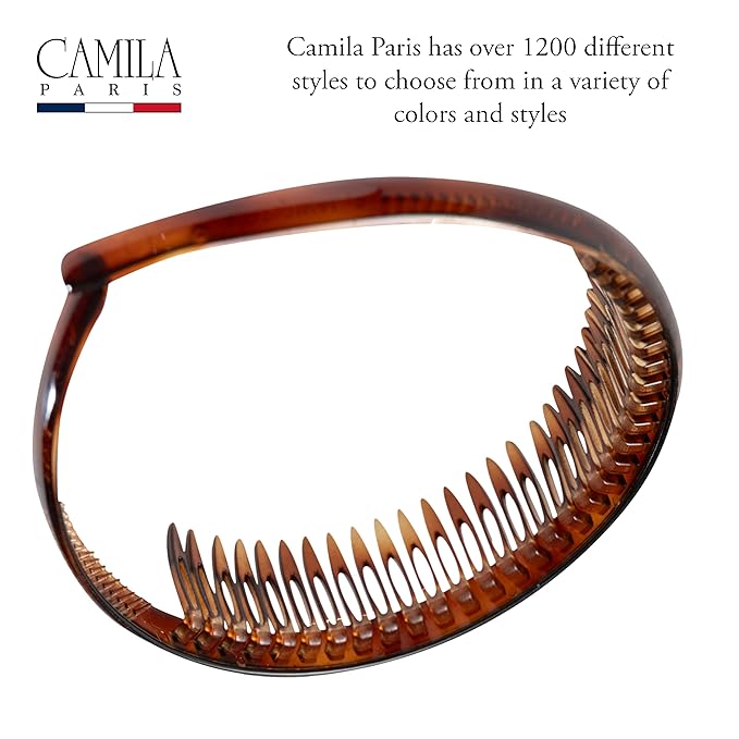 Camila Paris AD109 French Headband for Women Tortoise Shell, Strong Hold Grip Women's Hair Band, Very Flexible, No Slip and Durable Styling Girls Hair Accessories, Made in France
