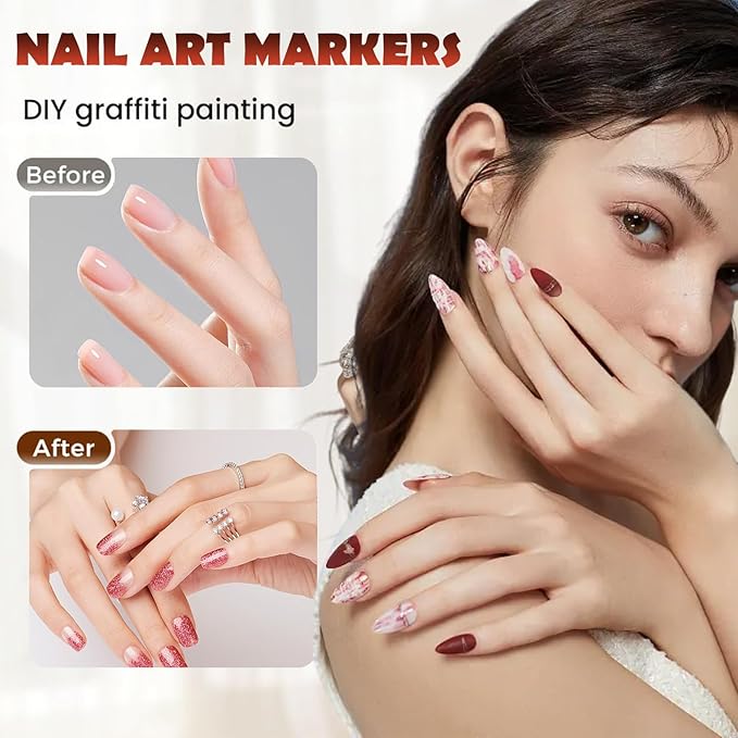 12 Color Nail Art Pens for Painting Nails, 2026 New Nail Art Markers for Gel Nails, DIY Nail Art Marker Drawing Painting Liner Pen for Home Salon Quickly Dry Nail Art (1 Pack)