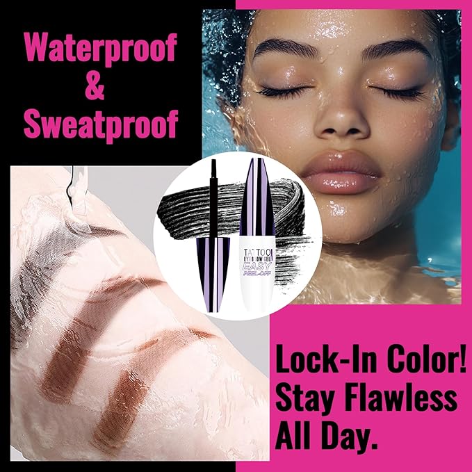 Easy Peel Off Eyebrow Gel, Tattoo Eyebrow Gel Easy Peel Off, Waterproof & Transfer-Proof Lasts Up to 3 Days Brow Color for Women, Create Fuller & Defined Looking Brows At-Home (04# Black)