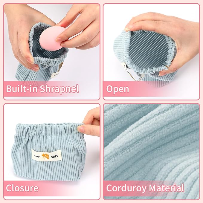 AUGSUN 6pc Corduroy Elastic Hair Tie Organizer, Storage Bag, Makeup Pouch, Travel Accessory, 5.11 x 1.96 x 4.72 IN, Milky White, Green, Blue, Coffee, Pink, Purple