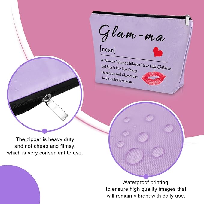 Sazuwu Grandma Makeup Bag Purple Gifts for New Grandma Grandmother Grandma to Be Cosmetic Bag Mothers Day Birthday Travel Pouch