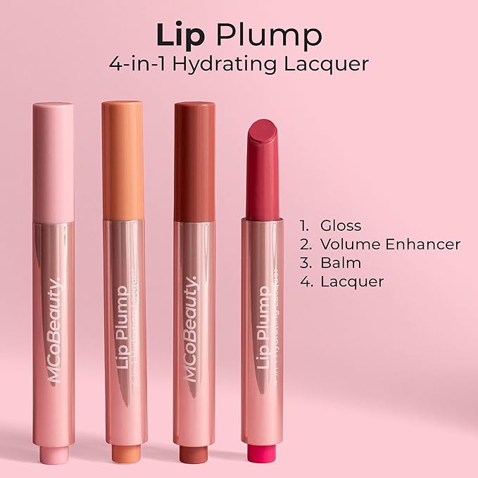 MCoBeauty - Lip Plump 4-in-1 Hydrating Lacquer - Multi-Benefit Lip Color with Shea Butter, Hyaluronic Acid and Click-Pen Format - Lily, Dusty Pink Shade - 2.5ml