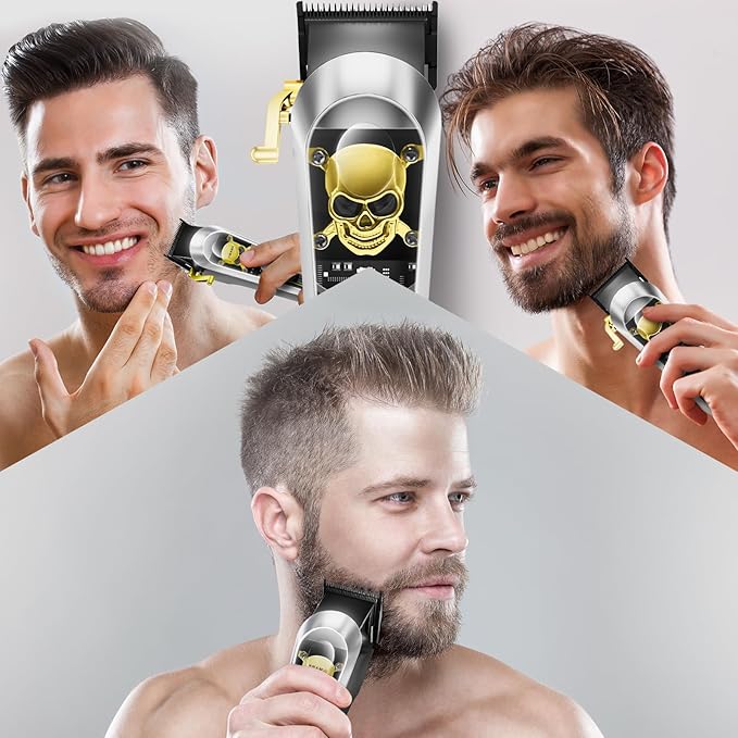 WMARK High Speed Professional Hair Clipper for Men Professional Cordless&Corded Hair Clippers with LCD Display 6 Guide Combs *1comb,Mens NG-130 (Silver)