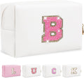 Personalized Initial Letter Makeup Bag, Preppy Glitter Letter Patch Cosmetic Pouch Zipper,PU Waterproof Travel Toiletry Bag Cute Makeup Organizer Monogrammed Make Up Bag,Gift for Women Girls(Letter B)