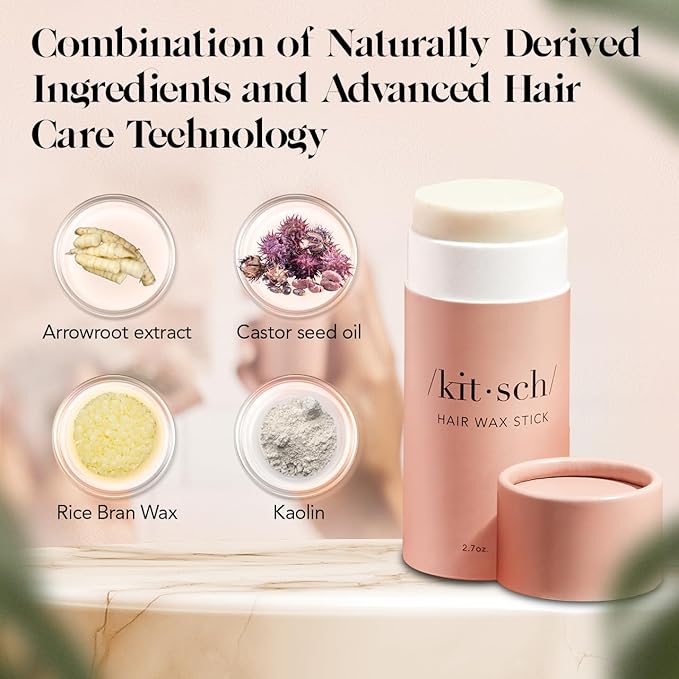Kitsch Hair Wax Stick for Women & Men - Hair Slick Back Stick, Anti-Frizz and Fly Away Hair Tamer, No Residue Hair Finishing Stick for Flyaways, All Day Hold Styling Product for Smoothing Hair Strands
