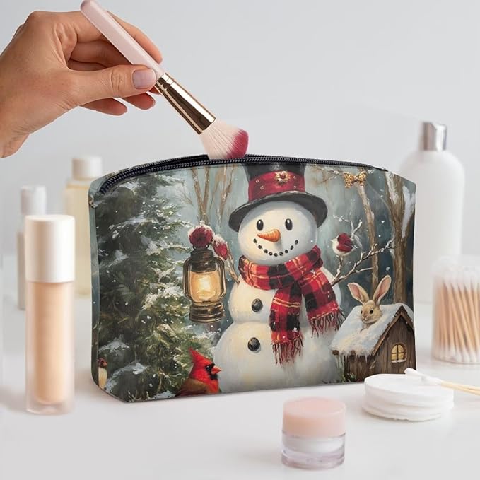COEQINE Christmas Bag Organizer Pouches for Women Snowman Rabbit House Designer Pen Pouch Large Waterproof Cosmetic Bag with Zipper for Travel Work Holiday Vacation Gifts