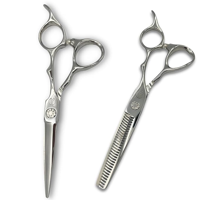 Set of Professional Hair Cutting Scissors in VG-10 Japan Steel - Includes Hair Cutting Scissors, Thinning Shears and Leather Case (7.0 Inch)