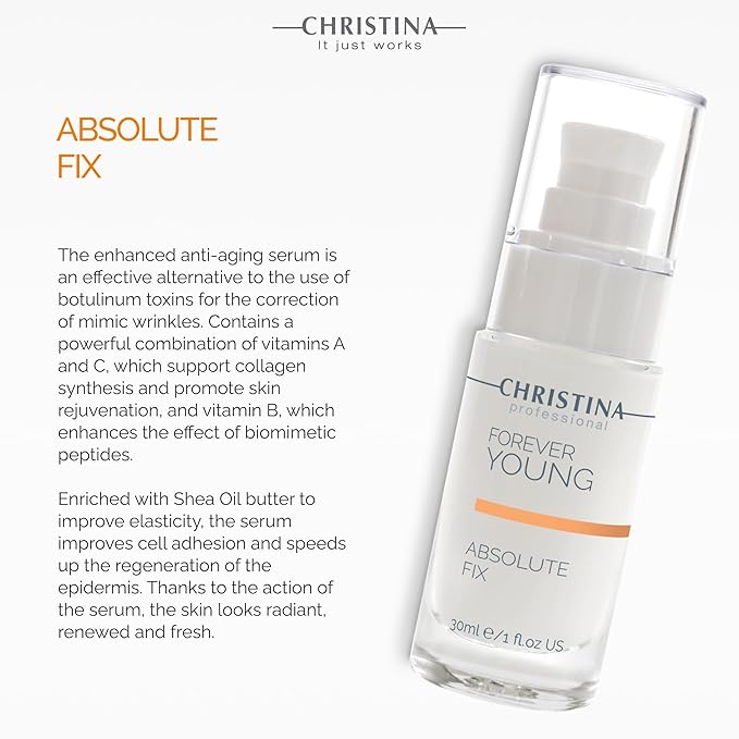 Christina Forever Young Absolute Fix Peptide Serum For Face with Vitamin C | Collagen Boosting, Skin Tightening Effect | Daily Moisturization Face Serum | For Combination, Dry, Normal Skin 30ml