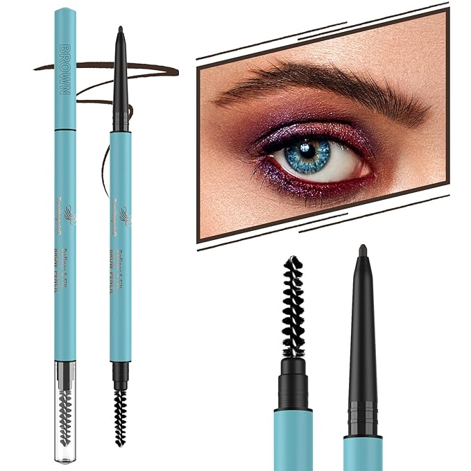 TurritopsisD Ultra-thin Brow Pencil (2-Pack Light Brown) Eyebrow Pencil Waterproof Smudge-proof Precise Fine-tip Ultra-slim Built-in Soft Spoolie Brush