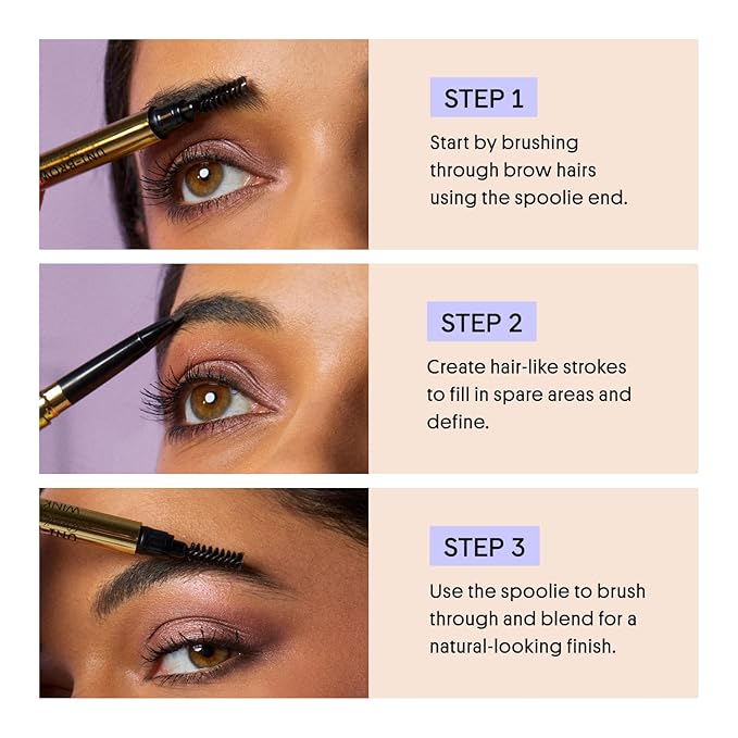 Winky Lux Uni-Brow Eyebrow Pencil, Dual-Ended with Spoolie, Waterproof Brow Definer with Ultra-Fine Tip, Universal Shade for Natural Looking Brows (Brown, Blonde, Taupe)