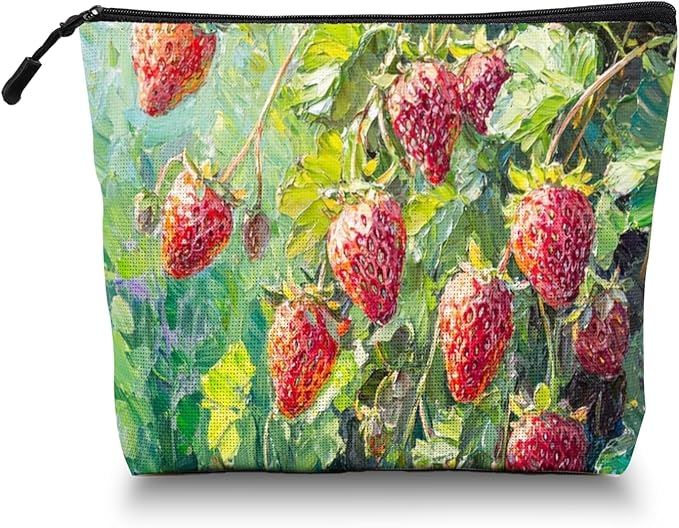 Cosmetic Bags Travel Makeup Toilet Case Waterproof Pouch for Women Girls 6.7X9.45inches - Wild Strawberries on The Plant
