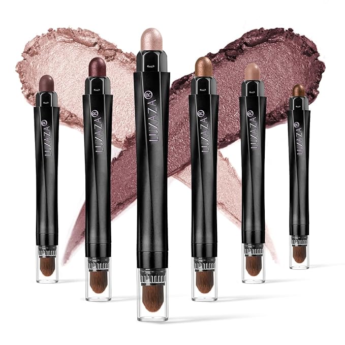 6PCS Cream Eyeshadow Stick Makeup Sets, Metallic And Matte Shimmer Eye Shadow Eye Brightener Stick Pencil Crayon, A05-Wine Red
