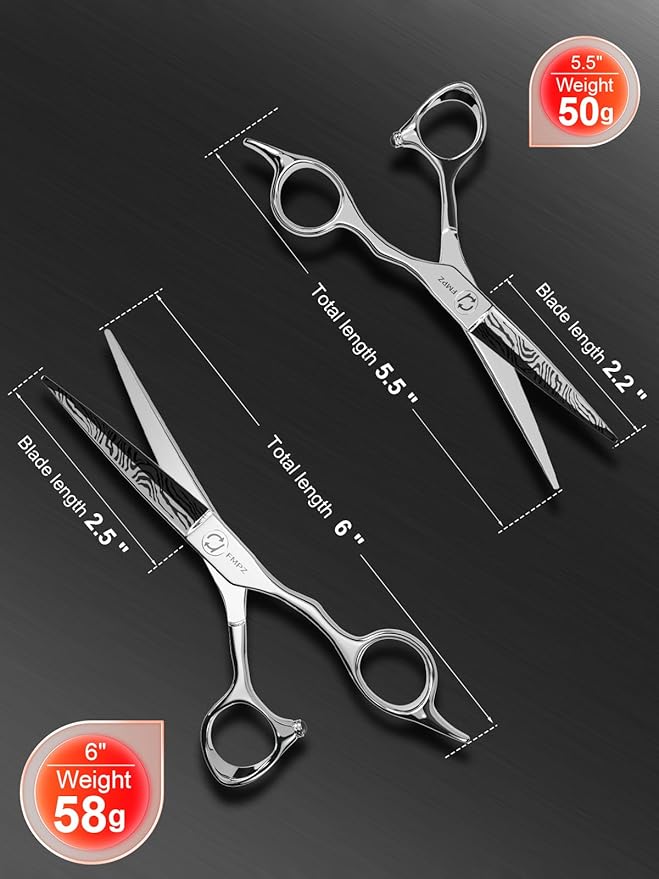 Hair Cutting Scissors Professional, 6" Barber Scissors, Hair Cutting Shears with 440C Steel - 60HRC Hardness Extremely Sharp with Ergonomic for Salon & Home Use - Zebra style