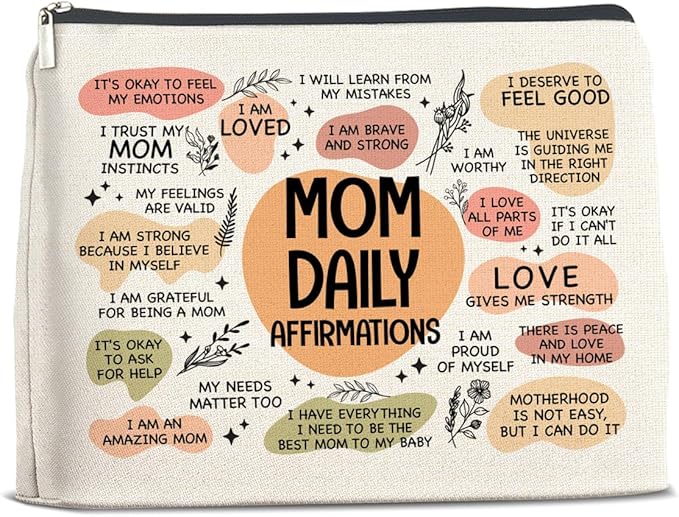 Mom Gifts Makeup Bag Inspirational Gifts for Mother Mom Daily Affirmations Cosmetic Bag Zipper Makeup Pouch