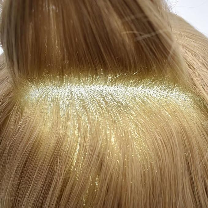 Mens Toupee Human Hair Piece French Lace Toupee for Man Hair System Indian Human Hair Replacement Systems V-Looped PU Front Hairpieces 6"X8" #20 light ash blonde