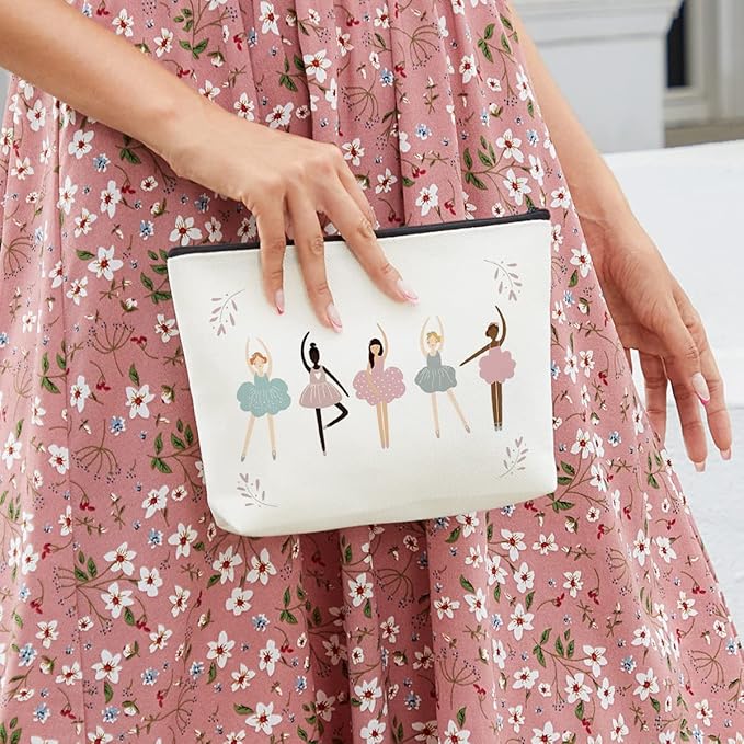 fkovcdy Dance Bag, Ballerina Makeup Bag, Dance lover Gifts, ballet Cute Small Cosmetic Bag, for dancing dancer recital gift little girl teen student birthday Christmas graduation travel Gifts