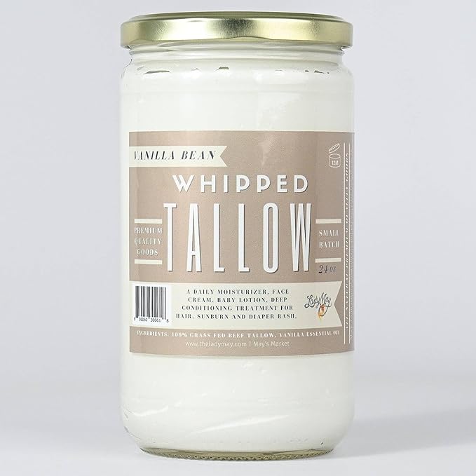 Whipped Tallow 24oz - All Natural Face Cream + Whole Body Moisturizer for Dry Skin - Made With Scented Oil Blend - No Preservatives, Parabens or Seed Oils - USA Made (Vanilla)