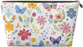 Womens Leather Makeup Bag Cosmetic Bag Travel Toiletry Bags Make Up Bags for Women Adult (Floral Butterflies)