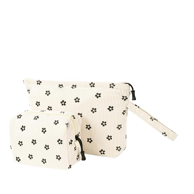 Small Cosmetic Bag set for Women Corduroy Makeup Bag with Interior Pocketes Cute Corduroy Makeup Pouches Women Small Toiletry Bag