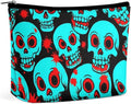 Women's Fashion Zipper Cosmetic Case, Portable Makeup Case, Personality Toiletry Bag, Travel Cosmetic Toiletry Bag Halloween Cool Red Blood Zombie Skull