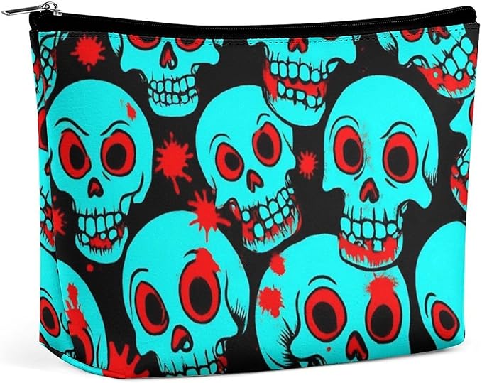Women's Fashion Zipper Cosmetic Case, Portable Makeup Case, Personality Toiletry Bag, Travel Cosmetic Toiletry Bag Halloween Cool Red Blood Zombie Skull