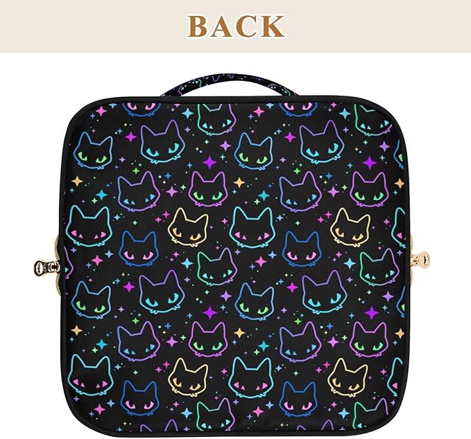 Makeup Organizer Bag, Colorful Neon Cat Heads Travel Makeup Bags Makeup Vanity Case Large Capacity Rhombus Cosmetic Toiletry Bag for Girl Women Ladies