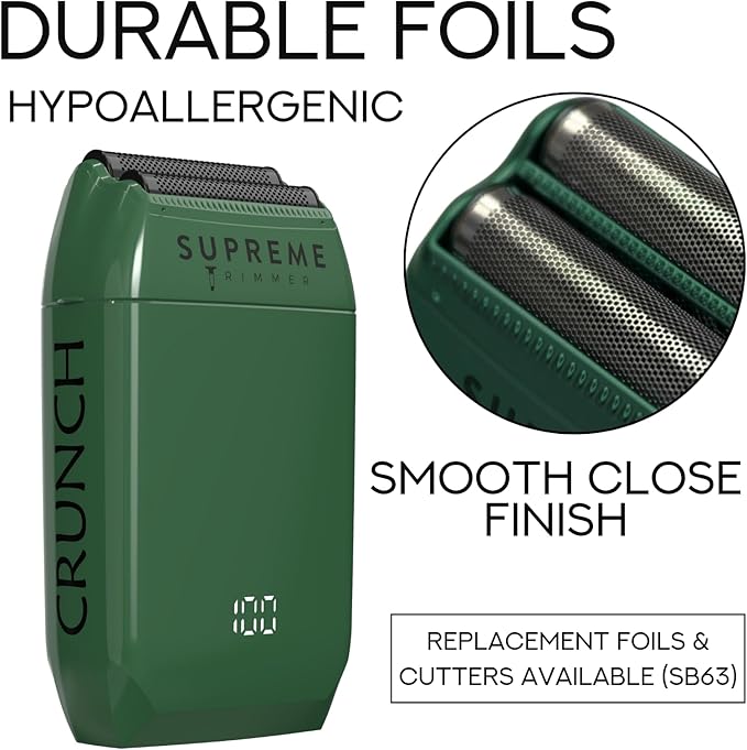 Supreme Trimmer Crunch STF602 – Waterproof Double Foil Shaver for Men | 150 Min Runtime, Wet/Dry Cordless & Corded Electric Razor | Hypoallergenic Foils for Face, Head & Stubble