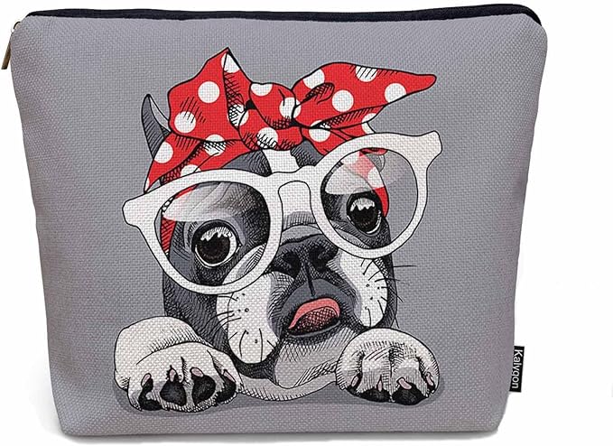 Makeup Bag French Bulldog Makeup Bags For Purse Pouch, Cute Puppy Bulldog Glasses Travel Toiletry Bag Cosmetic Bag Makeup Bags Flax Makeup Organizer Bag Pencil Pouch For Man Woman, Gray