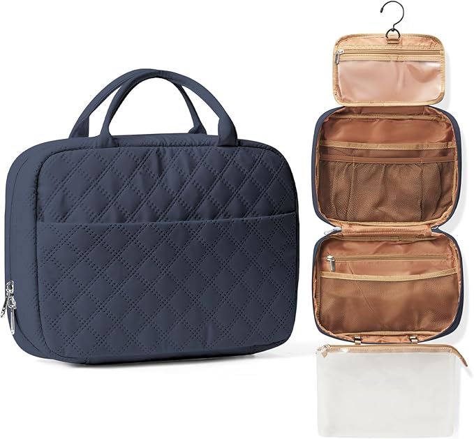 Travel Toiletry Bag For Women Small Hanging Toiletry Travel Makeup Bag lightweight Water-Resistant Toiletries Organizer case portable Cosmetic Bags For Women Blue