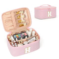 OCHEAL Makeup Bag for Women, Monogram Cosmetic Bag with Brush Holder, Pink Travel Makeup Case Beauty Toiletry Bag Organizer Personalized Gifts for Girls Bridesmaid, Sister, Wife, Friends Initial H