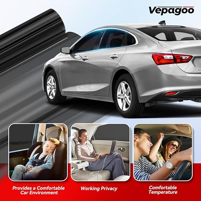 Vepagoo 5% VLT Ceramic Car Window Tint Film (24" x 15FT) - Heat & Glare Reduction, Blocks UV & IR Rays, Scratch Resistant, Privacy Car Window Tint Fit for Sedan SUV