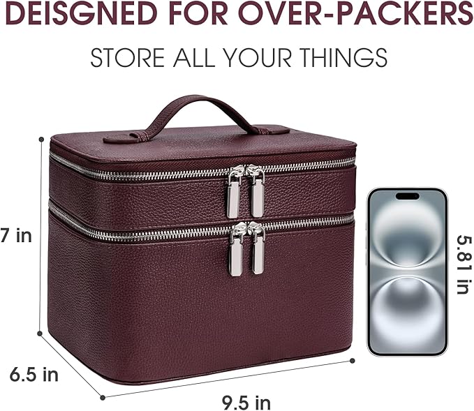 Makeup Case, Large Capacity Waterproof Double Layer Cosmetic Bag with Removable Divider, Double Compartment Brush Organizer, Multi-functional Travel Organizer