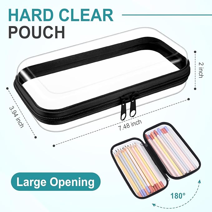 Sanwuta 6 Pcs Clear Hard Zipper Case Hard Plastic Zipper Pouches Makeup Bag Pencil Pouches Transparent Cases for Snacks Plastic Storage Organizer Box for Travel(Black,7.48 x 3.94 x 2 Inch)