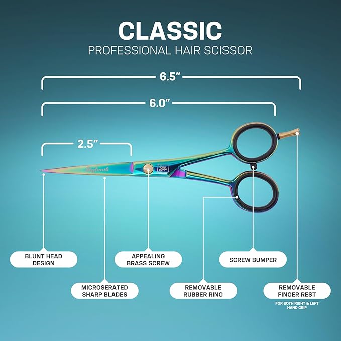 Hair Cutting Scissors-Professional Hairdressing Scissors for Women,Men,Hair Stylists,Salon,Barber- 6.5-Inch Stainless Steel Hair Scissors with Finger Rest (Classic Scissor Multi Titanium)